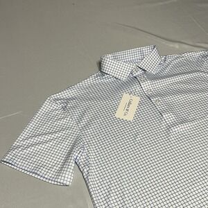 NWT Collars and Co Dress Collar Polo Shirt Mens L Blue White Check Performance